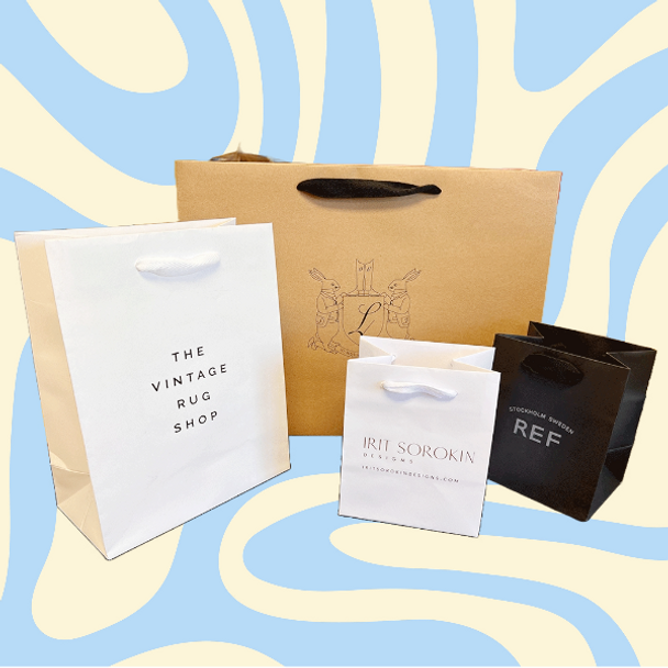 100 Bags - Custom Printed Black Eco Euro Paper Bags with Twill Handles 8 x 4 x 10