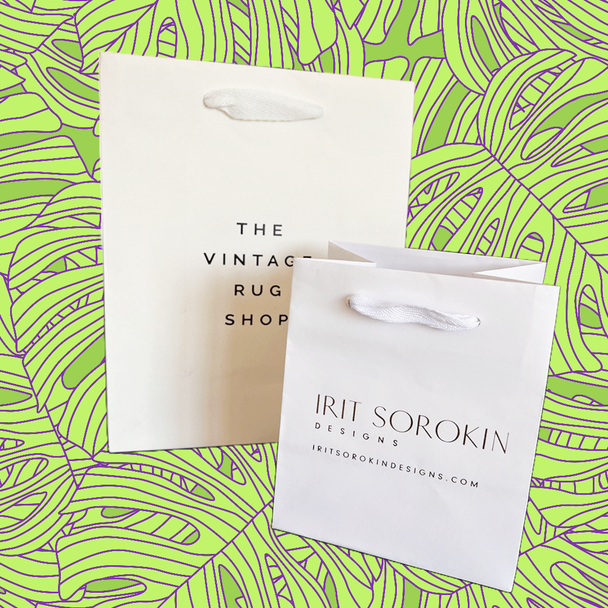 100 Bags - Custom Printed White Eco Euro Paper Bags with Twill Handles 8 x 4 x 10
