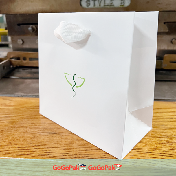 100 Bags - Custom Printed London Paper Shopping Bags Matte White 6" x 3" x 6"
