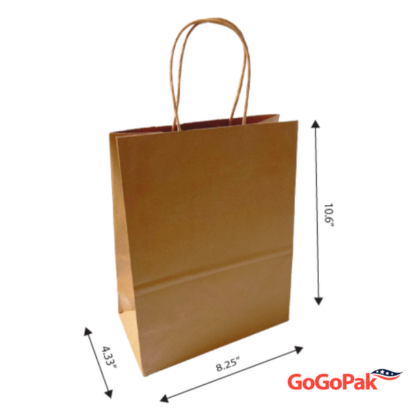 250 Bags - Custom Branded Recycled Kraft Paper Bags - 8.25" x 4.33" x 10.6"