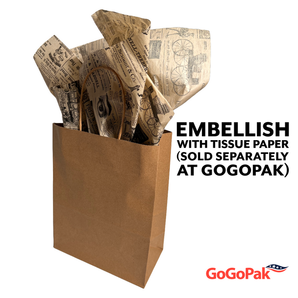 250 Bags - Custom Branded Recycled Kraft Paper Bags - 8.25" x 4.33" x 10.6"