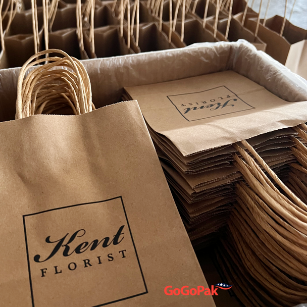250 Bags - Branded Recycled Kraft Paper Bag - 10" x 5"  x 13"