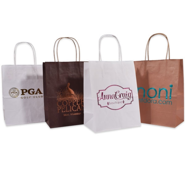 250 Bags - Custom Branded White Kraft Paper Bags - 8.25" x 4.33" x 10.6"