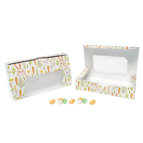 MADE IN USA - 50 Boxes - 1/2 lb. Candy & Fudge Boxes with Window Bunnies & Carrots - 6" x 3-1/4" x 1-1/8"
