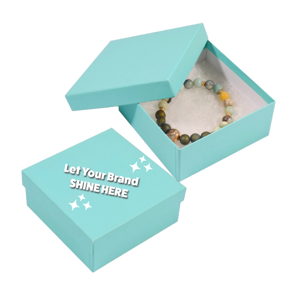 Made in & Ships from USA - 100 Boxes - Custom Printed Aqua Jewelry Boxes - 3-1/2" x 3-1/2" x 1-1/2"