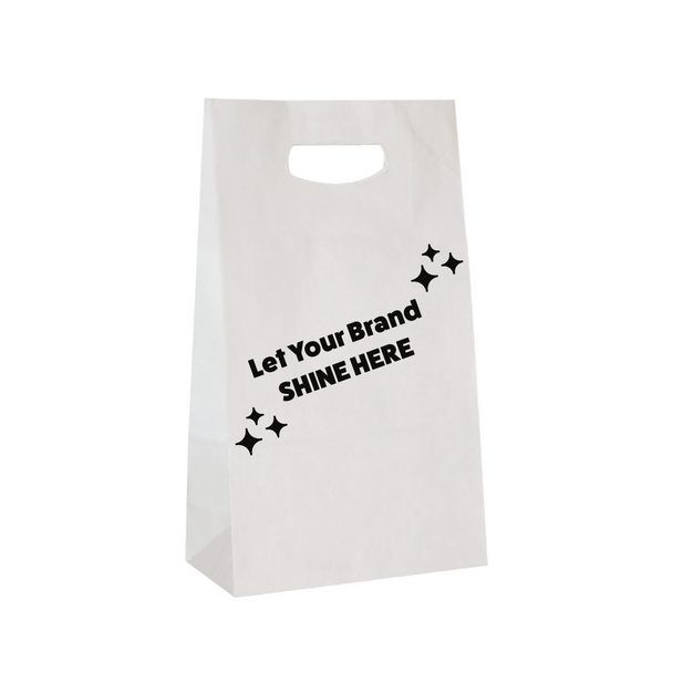 MADE IN USA - 100 Bags - Branded White Kraft Accessory Bags - 8" x 4" x 13-5/8"