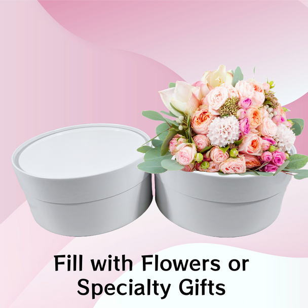 4 Boxes - Round Flower Gift Boxes - 9" Diameter White