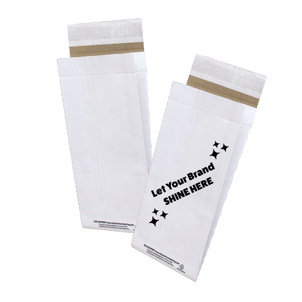 MADE IN USA - 500 Mailer Bags - Eco White 6" x 2-3/4" x 12" Peel & Seal Closure - Plain or Custom Printed