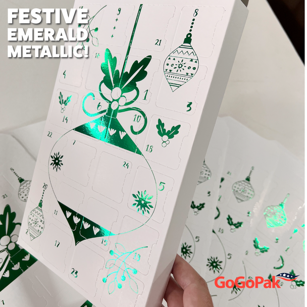 MADE IN USA - 50 Boxes - Fillable (Empty) Advent Calendar Candy Boxes - Emerald Metallic Ornament (trays sold separately)