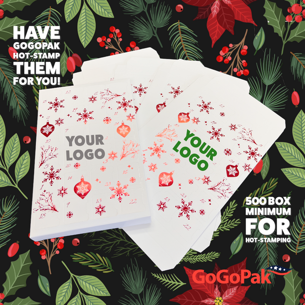 MADE IN USA - 50 Boxes - Fillable (Empty) Advent Calendar Candy Boxes - Burgundy Metallic Mistletoe (trays sold separately)