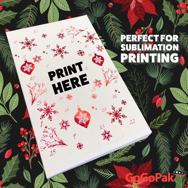 MADE IN USA - 50 Boxes - Fillable (Empty) Advent Calendar Candy Boxes - Burgundy Metallic Mistletoe (trays sold separately)