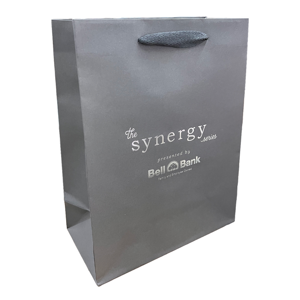 100 Bags - Custom Printed Grey Eco Euro Paper Bags with Twill Handles 10 x 5 x 13