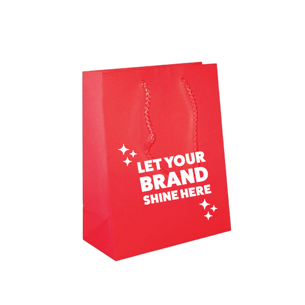 100 Bags - Custom Printed Red Gloss Laminated Euro Paper Bags - 8" x 4" x 10"