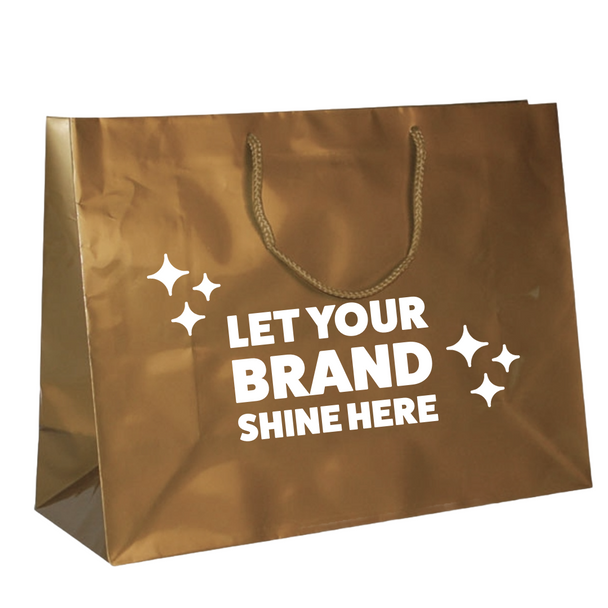 100 Bags - Custom Printed Gold Gloss Laminated Euro Paper Bags - 16" x 6" x 12"