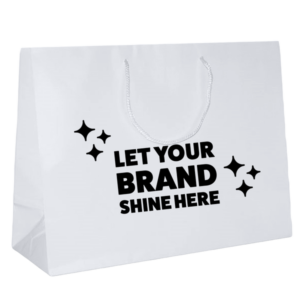 100 Bags - Custom Printed White Gloss Laminated Euro Paper Bags - 16" x 6" x 12"