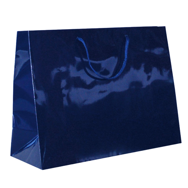 100 Bags - Custom Printed Navy Blue Gloss Laminated Euro Paper Bags - 16" x 6" x 12"