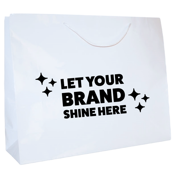 100 Bags - Custom Printed White Gloss Laminated Euro Paper Bags - 20" x 6" x 16"