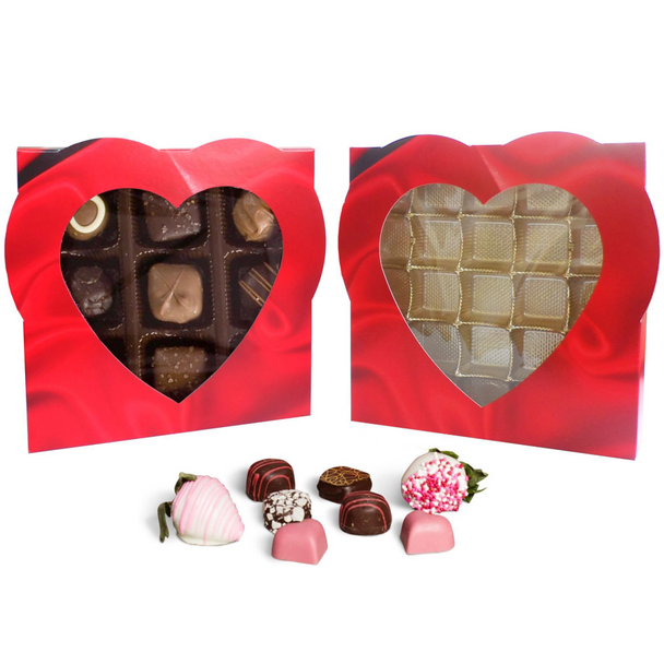 MADE IN USA - 50 Boxes - 16 oz. 1 Piece - Satin Heart Window 7-3/4" x 7-3/4" x 1-1/48"
