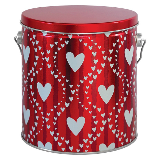 Made in USA - 12 tins - 1 Gallon Popcorn Tins- 6-11/16 Dia. x 7-1/4 - Red Hearts
