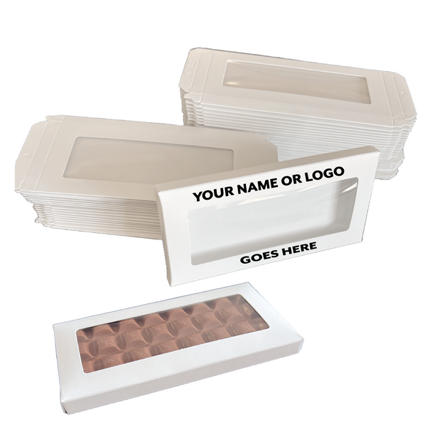 CUSTOM PRINTED-MADE IN USA - 250 Boxes - Chocolate Bar Box White with Window