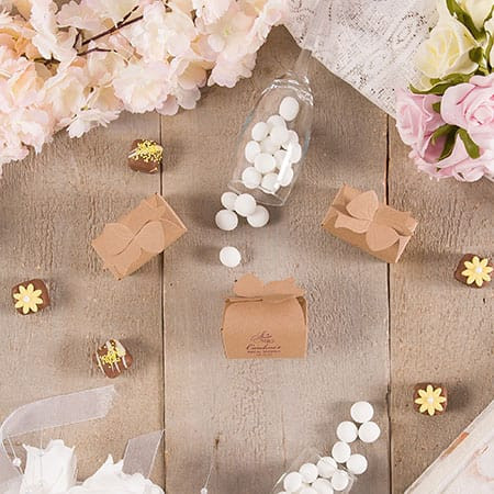CLEARANCE - MADE IN USA - 50 Boxes - Small Kraft Favor Bow Boxes