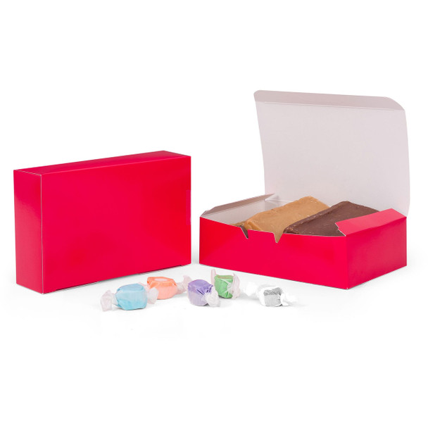 CLEARANCE - MADE IN USA - 50 Boxes - 1-1/2 lb. Candy & Fudge Boxes - Red 7" x 4-1/2" x 2"