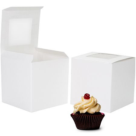 CLEARANCE - MADE IN USA - 50 Boxes - 4" x 4" x 4" White Cupcake Box with Square Window