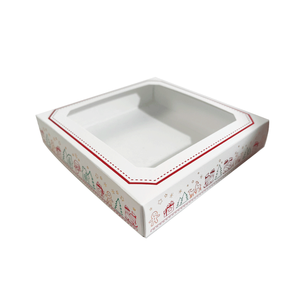 CLEARANCE - MADE IN USA -  50 Boxes - 8 oz. Candy Box Covers - Foil Christmas with Window - 5-3/4" x 5-3/4" x 1-1/8"