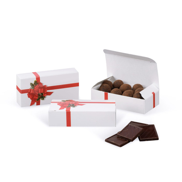 CLEARANCE -  Made in & Ships from USA - 50 Boxes 1/4 lb. Ribbon N' Holly Candy Boxes 4-1/2" x 2-5/16" x 1-1/8"