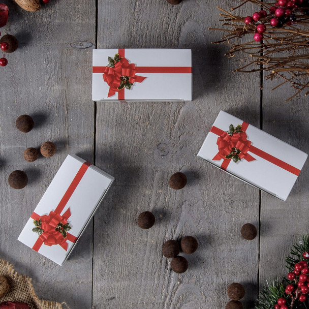 CLEARANCE -  Made in & Ships from USA - 50 Boxes 1/4 lb. Ribbon N' Holly Candy Boxes 4-1/2" x 2-5/16" x 1-1/8"