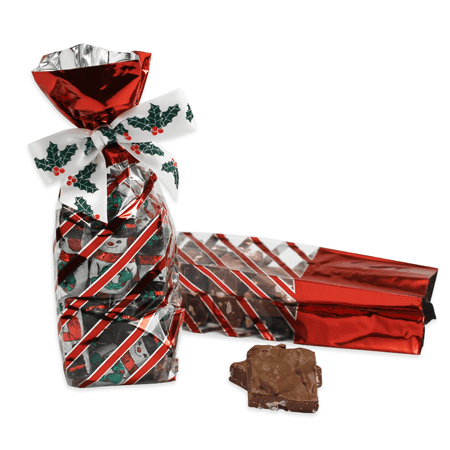 CLEARANCE - MADE IN USA - 50 Bags - 1/2 lb. - 2.5 Mil Foil Accented Soft Bottom Cello Bags - Red Diagonal Stripes