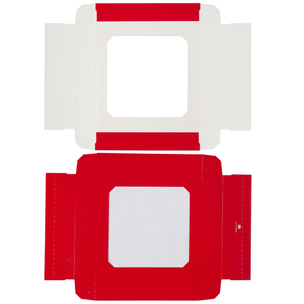 CLEARANCE - MADE IN USA -  50 Boxes - 8 oz. Candy Box Covers - Red with Window - 5-3/4" x 5-3/4" x 1-1/8"