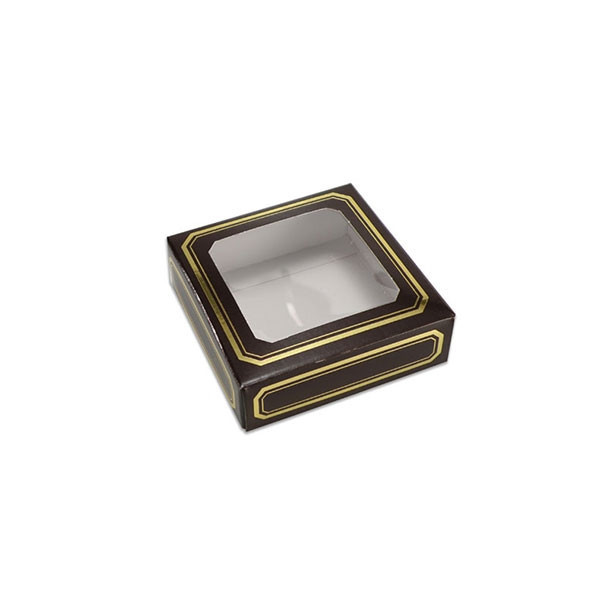 Chocolate Box Covers-3 oz.-1 Layer-Square Window Brown with Gold Trim
