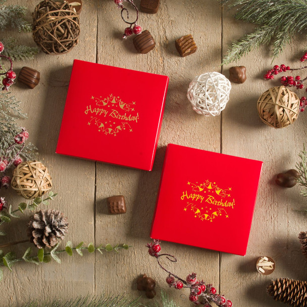 CLEARANCE - MADE IN USA -  50 Boxes - 8 oz. Candy Box Covers- Red - 5-3/4" x 5-3/4" x 1-1/8"
