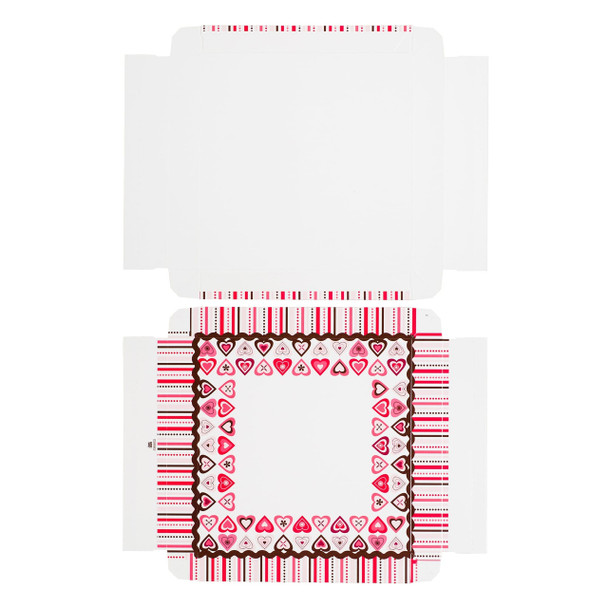 CLEARANCE-MADE IN USA - 50 Covers - 16 oz. Candy Box Covers - Lovey Hearts - 7-3/4" x 7-3/4" x 1-1/8"