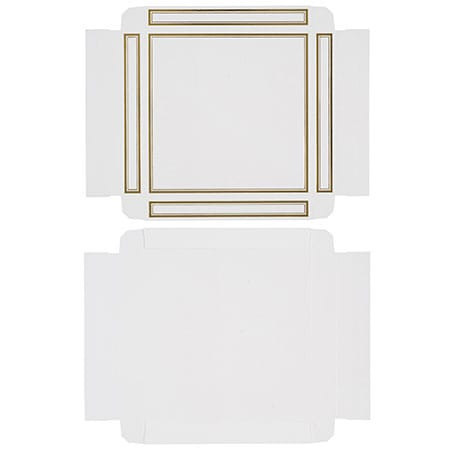 CLEARANCE - MADE IN USA - 50 Covers - 16 oz. Candy Box Covers - White/Gold Trim - 7-3/4" x 7-3/4" x 1-1/8"