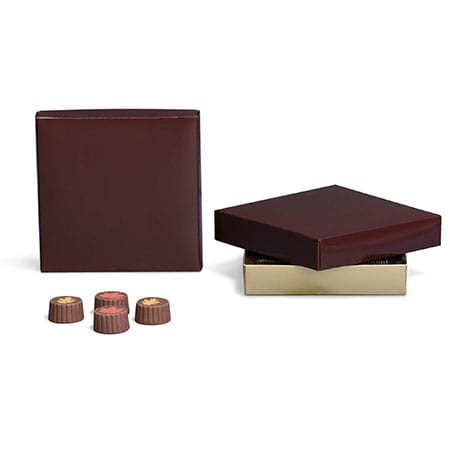 CLEARANCE-MADE IN USA -  50 Boxes - 8 oz. Candy Box Covers - Brown - 5-3/4" x 5-3/4" x 1-1/8"