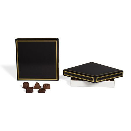 CLEARANCE-MADE IN USA - 50 Covers - 16 oz. Candy Box Covers - Black with Gold Trim - 7-3/4" x 7-3/4" x 1-1/8"
