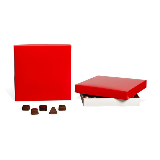 CLEARANCE-MADE IN USA - 50 Covers - 16 oz. Candy Box Covers - Red - 7-3/4" x 7-3/4" x 1-1/8"