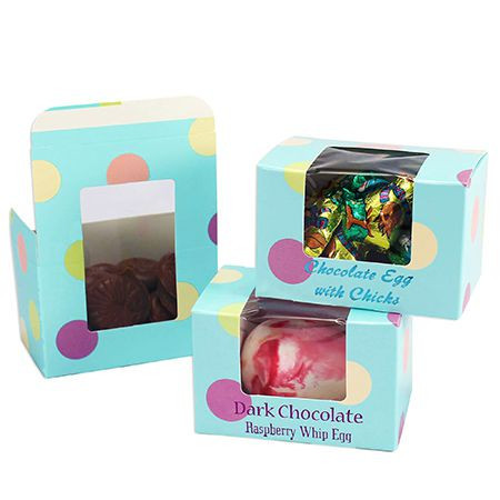 CLEARANCE MADE IN USA - 50 Boxes - 1/4 lb. Turquoise Polka Dots - Easter Egg Boxes 3-5/8" x 2-3/8" x 2-3/8"