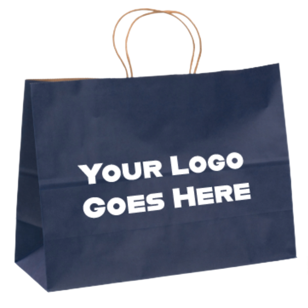 250 Bags - Custom Branded Navy Paper Bag - 16" x 6" x 12"