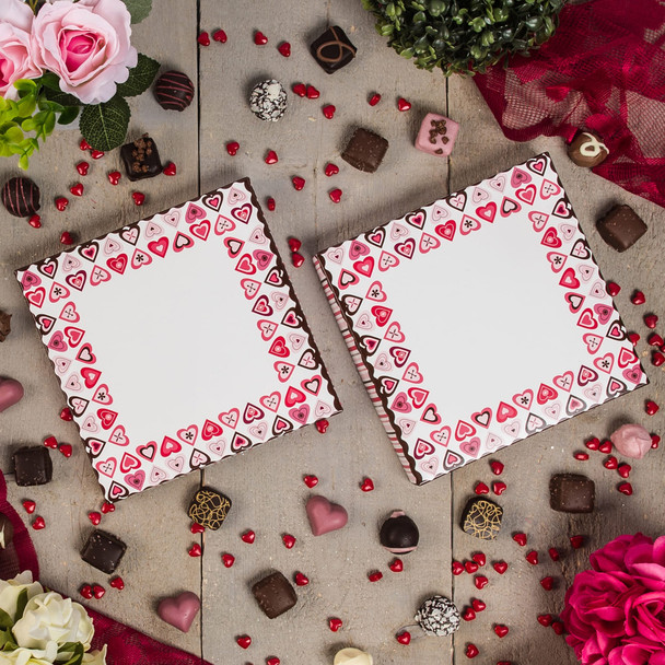 MADE IN USA - 50 Covers - 16 oz. Candy Box Covers - Lovey Hearts - 7-3/4" x 7-3/4" x 1-1/8"