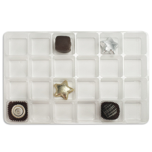 MADE IN USA - 50 Trays - 1-1/2 lb. (Advent Calendar) Plastic Candy Trays 24 Cavities - Clear - 10-7/8" x 7-1/16" x 15/16"