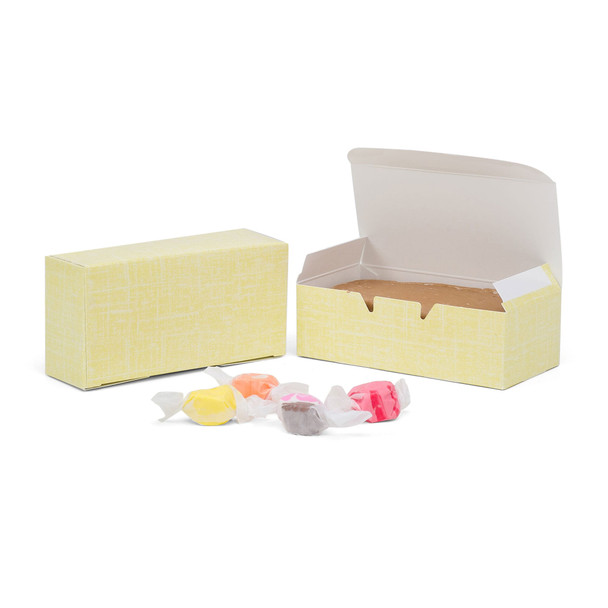 MADE IN USA - 50 Boxes 1/2 lb. Candy & Fudge Boxes - Yellow Linen 5-1/2" x 2-3/4" x 1-3/4"