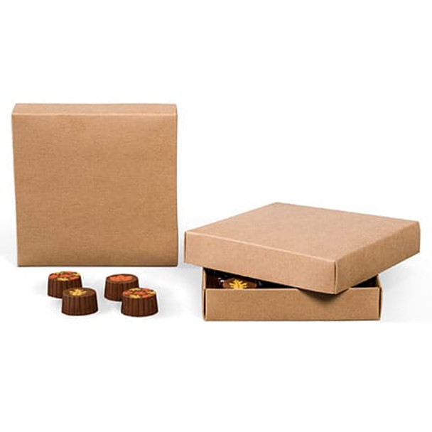 MADE IN USA -  50 Boxes - 8 oz. Candy Box Covers - Kraft - 5-3/4" x 5-3/4" x -1-1/8"