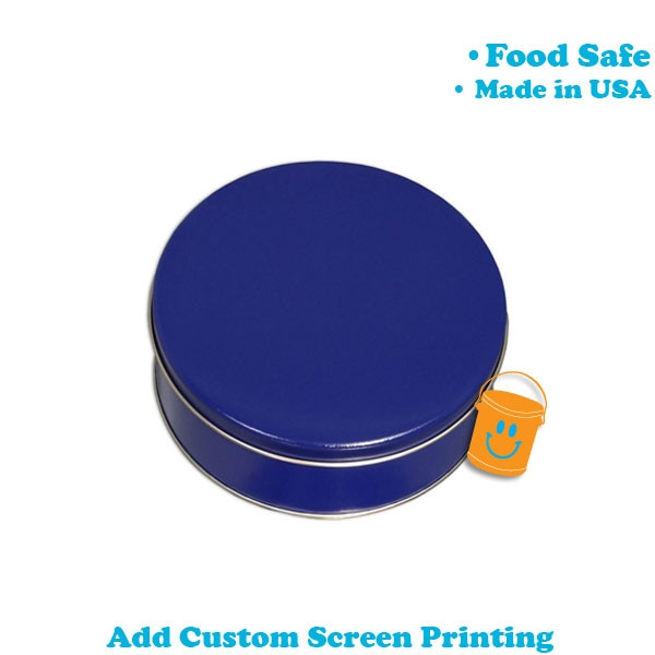 MADE IN USA  - 24 Tins - Round Cookie Tins - 6-11/16  Dia. x 1-13/16 High - Blue