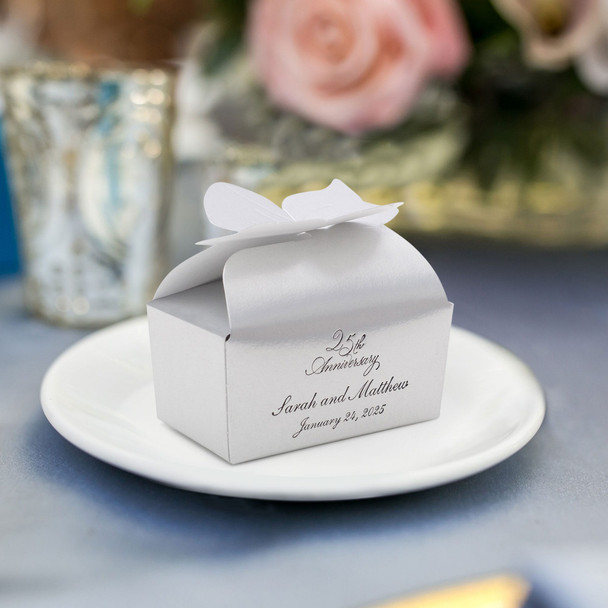MADE IN USA - 50 Boxes - Small White Bow Favor Boxes