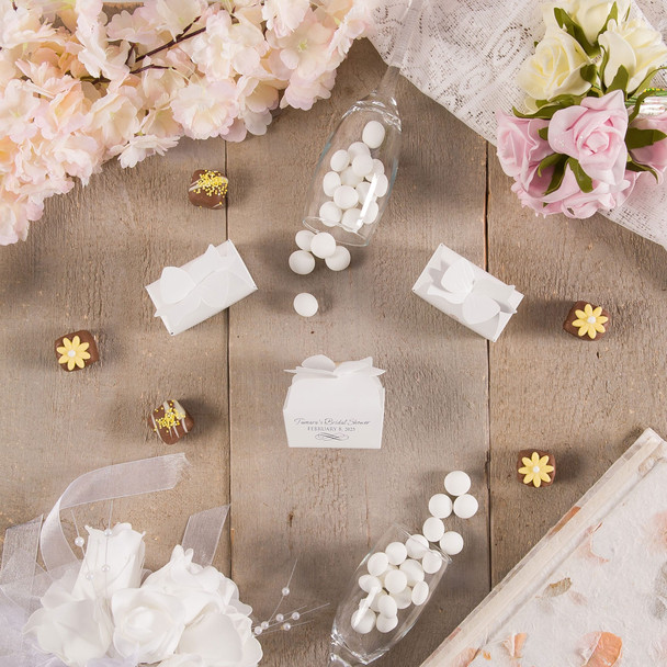 MADE IN USA - 50 Boxes - Small White Bow Favor Boxes