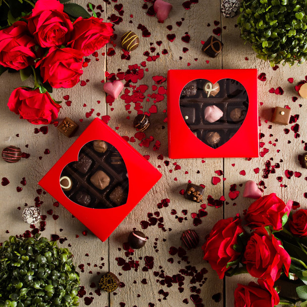 250 Covers - Hot-Stamped - 8 oz. Red with Heart Window 5-3/4" x 5-3/4" x 1-1/8"