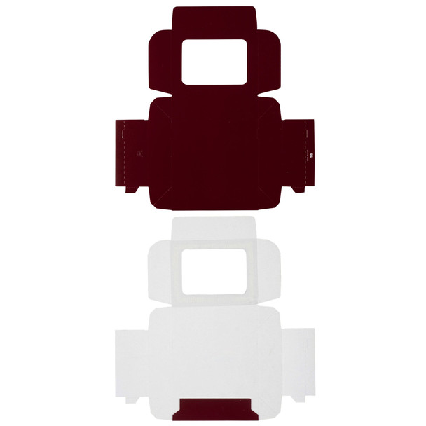 Made in & Ships from USA - 50 Boxes 1/4 lb. Burgundy with Window Candy Boxes 4-9/16" x 3-9/16" x 1-1/4"